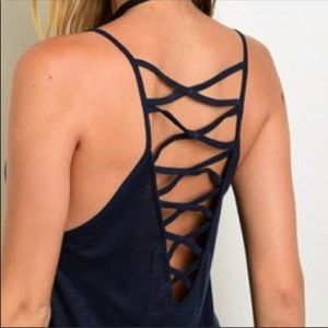 Dresses - Crisscross Detailed Back Navy Blue Dress Dresses - Crisscross Detailed Back Navy Blue Dress